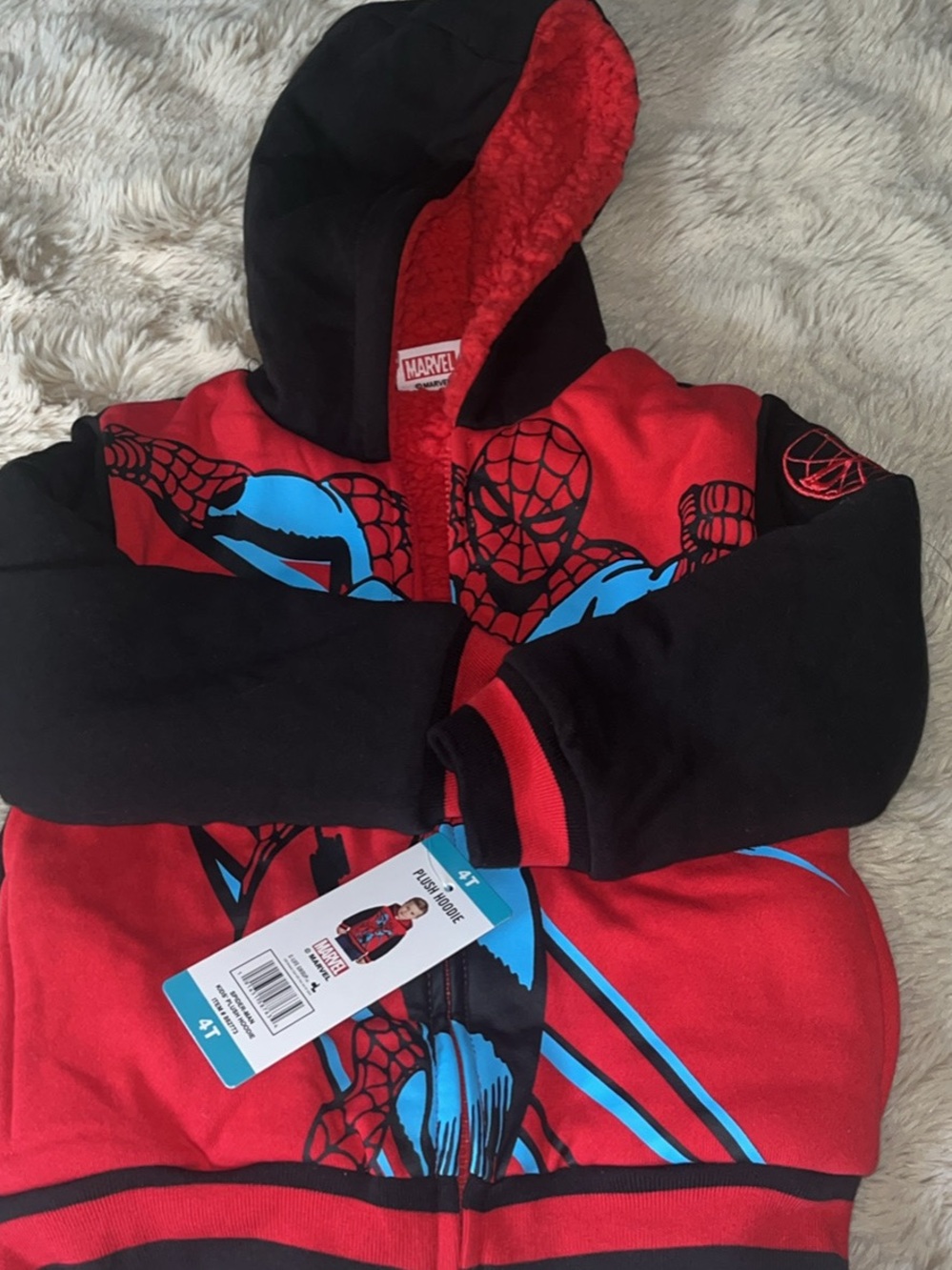Marvel Red & Black Spider-Man Kids Hooded Jacket with Blue Accents
